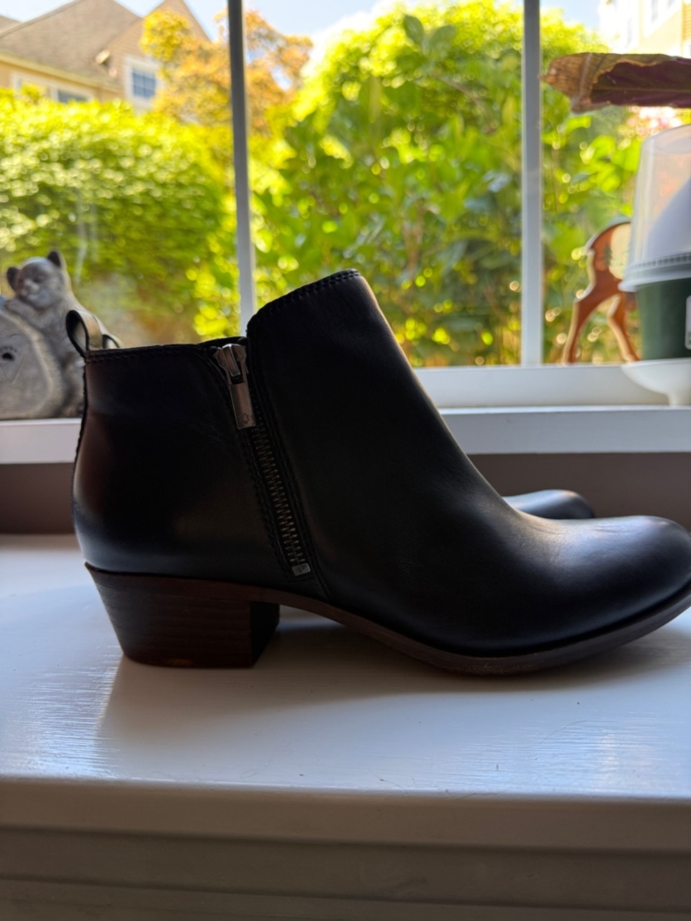 Lucky Brand Black Leather Ankle Booties with Side Zip